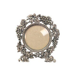 Vintage Ornate Linco Perfect Pewter Grape Leaf Photo Frame 3” round